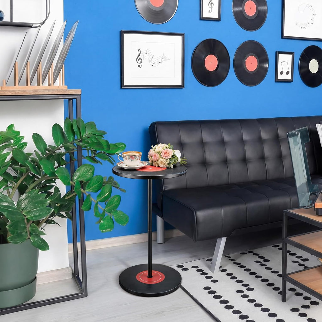 Weysat Vinyl Records Side Table Record Decoration for Indie Hippie Room Decor Small Round End Drink Table with Pedestal Modern Hippie Decor for Home Music Room Party Aesthetic Decoration 14x25.6 Inch