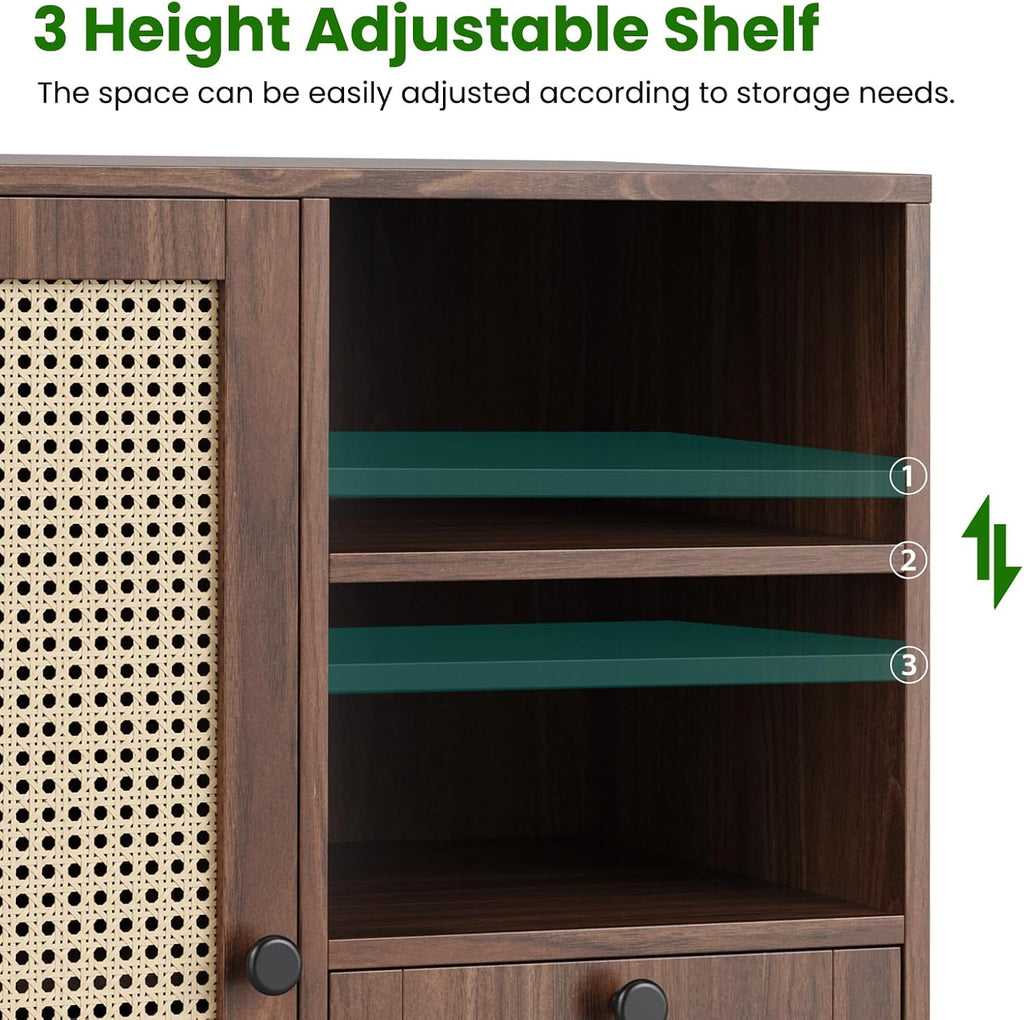 Farini Side Buffet Cabinet with Rattan Doors,Kitchen Sideboard with 2 Drawers Coffee Bar Storage Console Table,Walnut,27.6 inch