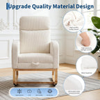Nursery Rocking Chair, Corduroy Upholstered Rocking Chair with Adjustable Footrest, Tufted Rocker Chair with Side Pocket, Glider Rocker for Living Room, Bedroom