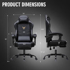 GTPLAYER Gaming Chair, Office Chair High Back Computer Chair with Foot Rest for Adults, Leather Desk Chair Executive Ergonomic Height Adjustable with Headrest and Lumbar Support, 300lbs Black