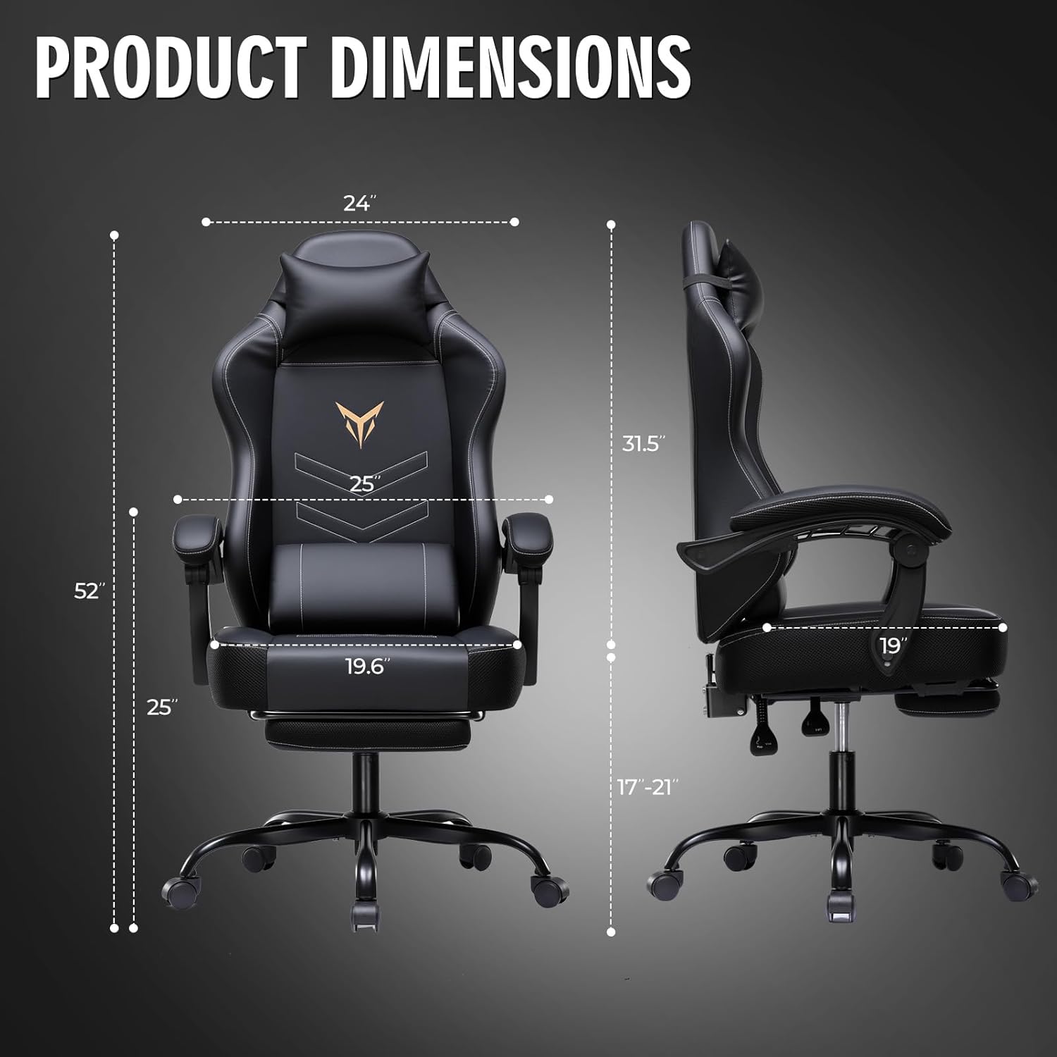 GTPLAYER Gaming Chair for Adults, Big and Tall 300LBS Heavy Duty Office Chair, Ergonomic High Back Lumbar Support and Wide Comfy Cushion with Linkage Armrests, Black