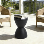 Small Plastic Drum Side Table Plastic Hourglass Modern End Table Round Outdoor Stool Side Table for Coffee Patio Indoor Home Bedroom, 11.81 * 16.93 in, Black