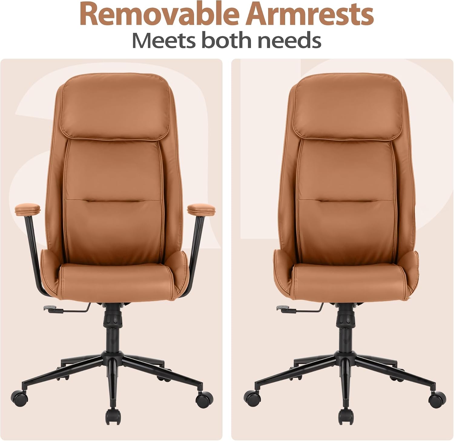 High Back Office Desk Chair,Ergonomic Reclining Office Chair,Modern Swivel Computer Chair,Conference Room Chairs,Brown Leather Chair with Lumbar Support,330lbs (Pure Brown)