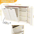 DWVO Rustic Kitchen Island with Power Strip, Farmhouse Kitchen Storage Island with 2 Tilt-Out Doors for 13 Gallon Bins, Adjustable Shelf