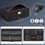 Watch Box for Men, 12 Slot Watch Case, Men's Jewelry Box With Drawer, Man Jewelry Accessory Organizer Case with Large Window, 2-Layer Watch Holder, PU Leather, Fathers Day Gift for Dad