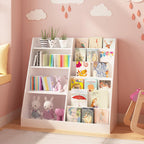 6 Tier Kids Wooden Bookshelf and Toy Storage, Children Toy Organizer with Book Shelves, Easy Assembly, Toddler BookRack Baby Bookcase for Nursery, Playroom and Classroom, White (White)