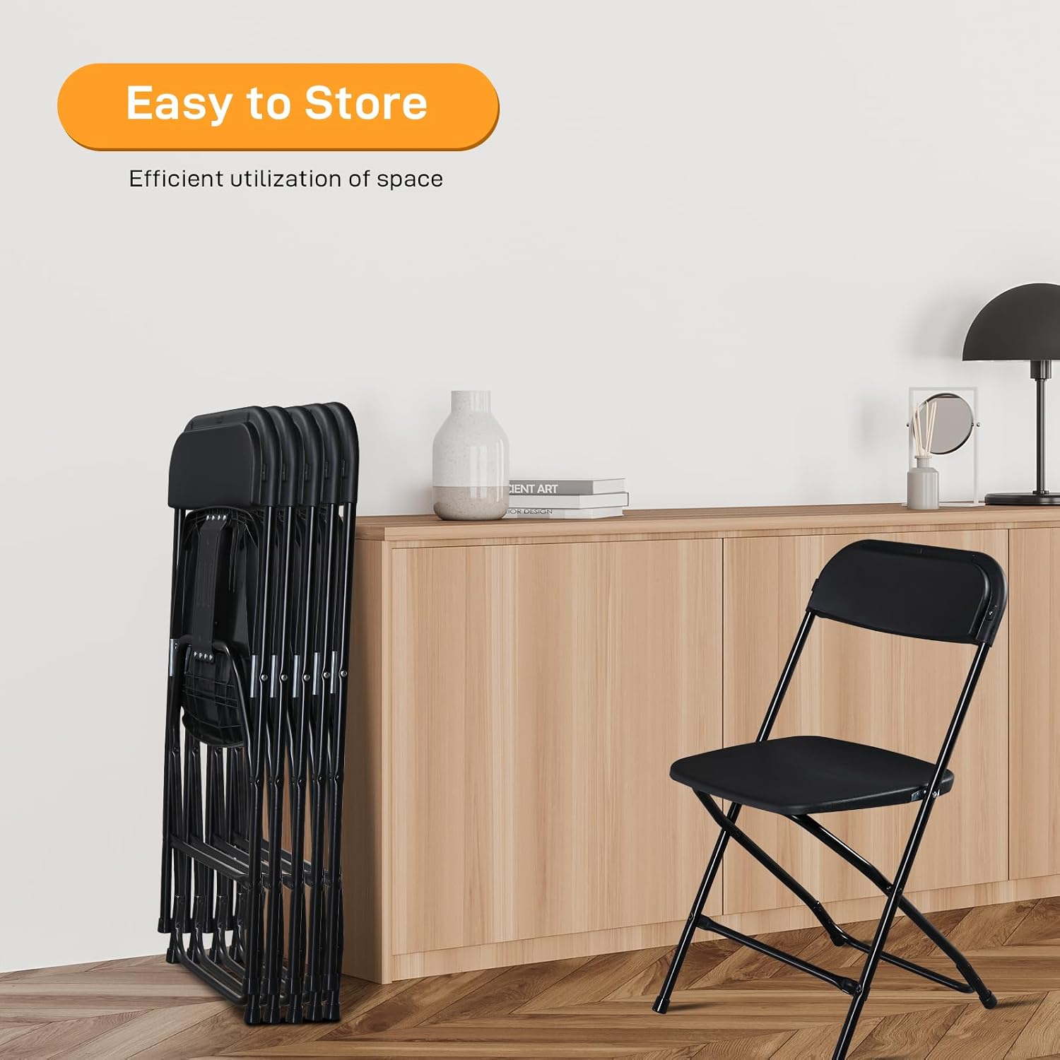 50pcs Folding Chair, Plastic Chairs with 330-Pound Capacity, Easy to Fold and Store Suitable for Indoor & Outdoor, Wedding, Party, Restaurant, Meeting Room, Patio and Garden, Black