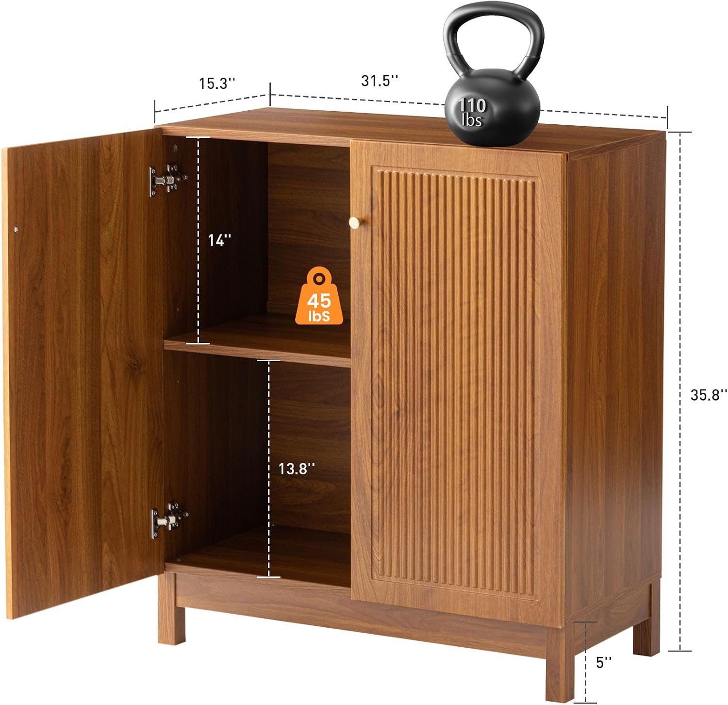 SUNBURY Fluted Cabinet with Storage, Mid Century Modern Accent Cabinet with 2 Doors, Sideboard Buffet with Adjustable Shelves for Living Room, Kitchen, Entryway