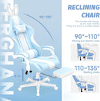 Ferghana Kawaii Light Blue Gaming Chair with Bunny Ears, Ergonomic Cute Gamer Chair with Footrest and Massage, Racing Reclining Home Computer Game Chair for Girls Adults Teens Kids