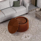 Round Nesting Coffee Tables Set of 2 with Storage Modern Wooden Fluted Nesting End Table Set Stacking Sofa Side Tables for Living Room Apartment, No Need Assembly (BrownD)