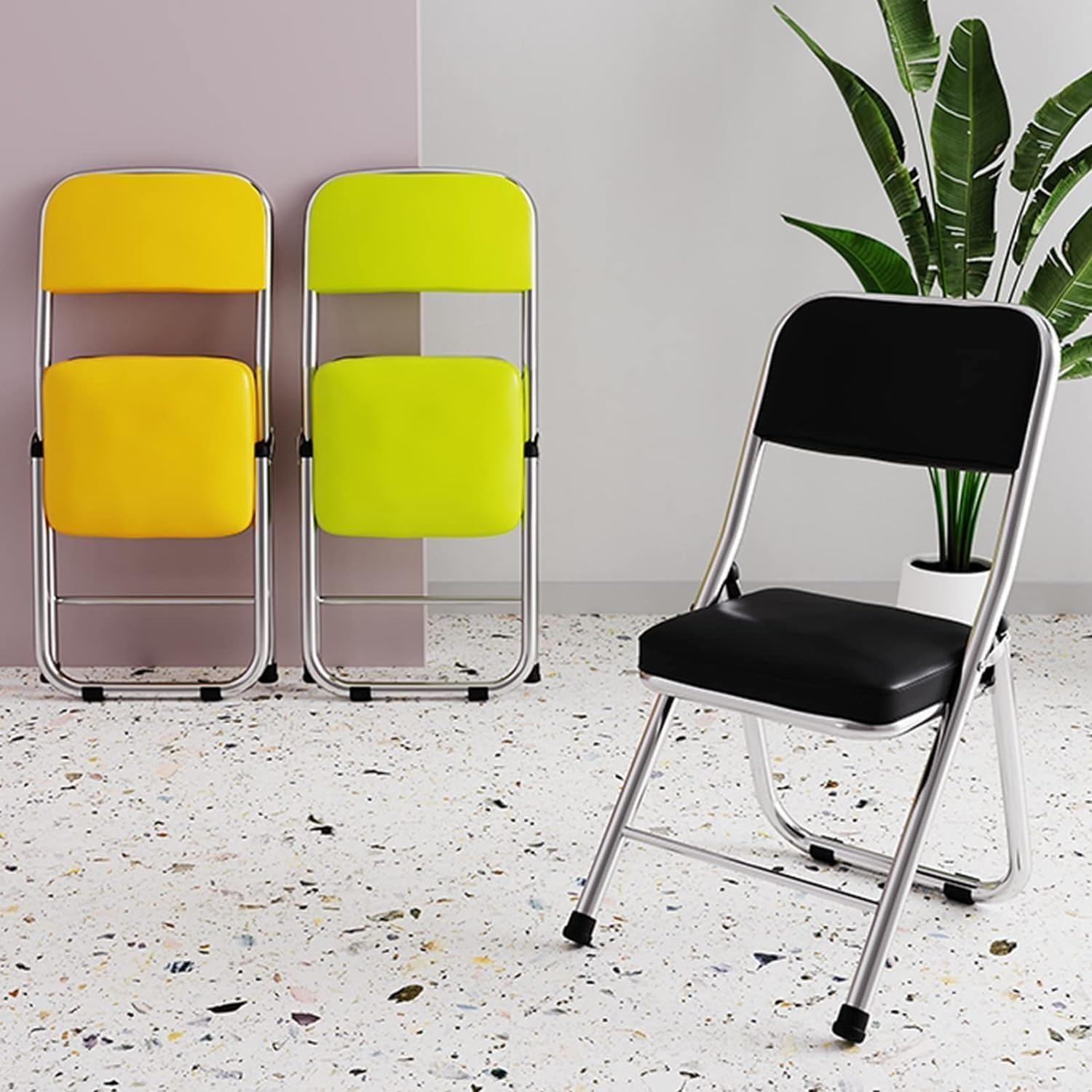 Portable Metal Frame Folding Seat with Back Support Compact and Stylish Folding Chair(Yellow)