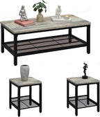 Coffee Table Set of 3,Industrial Coffee Table and 2 End Side Tables,Easy Assembly Coffee and End Tables Sets with Metal Legs, for Office, Living Room and Apartment (Grey)