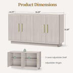 PAPROOS 55" Modern Fluted Sideboard Buffet Cabinet, Space-Saving Storage Credenza for Home Coffee Bar, 4-Door Accent Furniture with Adjustable Shelves for Clutter-Free Living (Beige Gray-1)
