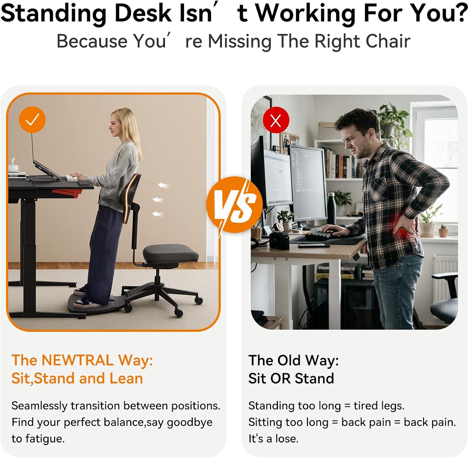 Newtral Standing Mate Chair, 6-in-1 Ergonomic Standing Desk Chair, Adjustable Sit Stand Lean Perch Saddle Stool with Flip Backrest, Dynamic Posture Support & Built-in Anti-Fatigue Design, MT-M-DG