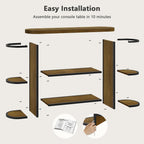 Gewudraw 39” Console Table with Storage, 3 Tier Entryway Table with Round Corners, Industrial Narrow Sofa Table Behind Couch for Living Room, Hallway, Entryway, Rustic Brown