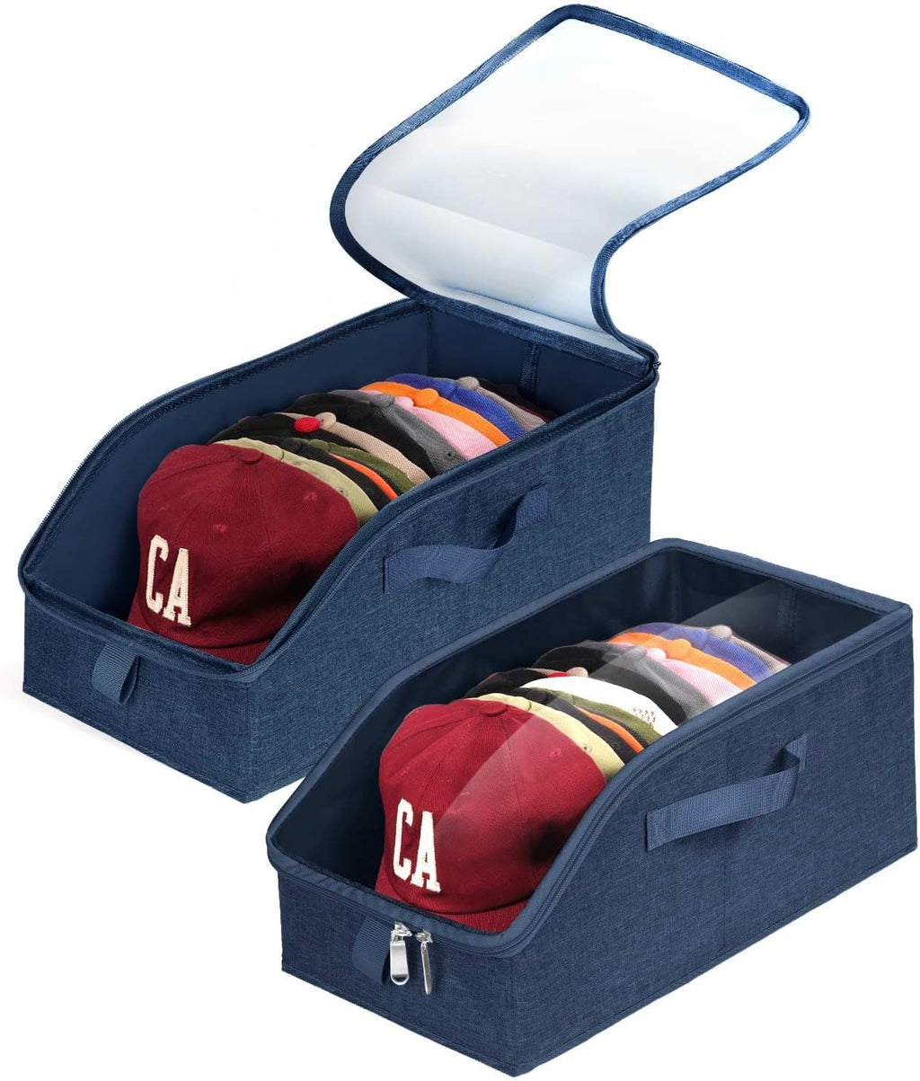 Livelab Hat Organizer for Baseball Caps, Hat Storage Holder Container for Closet Hold Hats with Clear Window, Hat Boxes for Home Storage | 2Pcs Blue