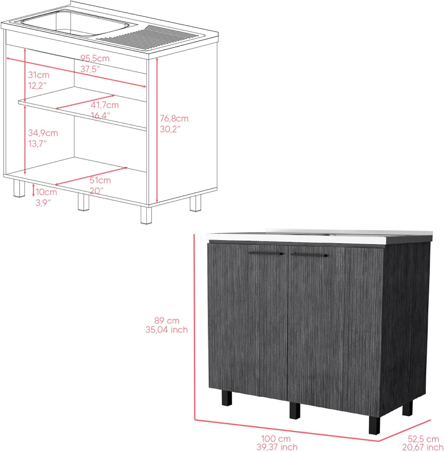 Utility Sink Cabinet Burwood, Kitchen, Smokey Oak