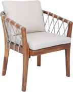 Elountik Patio Dining Chairs Set of 2, Acacia Wood Frame with Teak Finish, Multi Brown Rope Weave, Water Repellent Beige Cushion for Backyard Garden Balcony