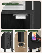 CHOEZON Farmhouse End Table, Narrow Side Table for Small Spaces, Slim Nightstand with Charging Station, with 2 AC Outlets, 1 USB and 1 Type-C Port, for Living Room, Bedroom, Black TBZ08UBB