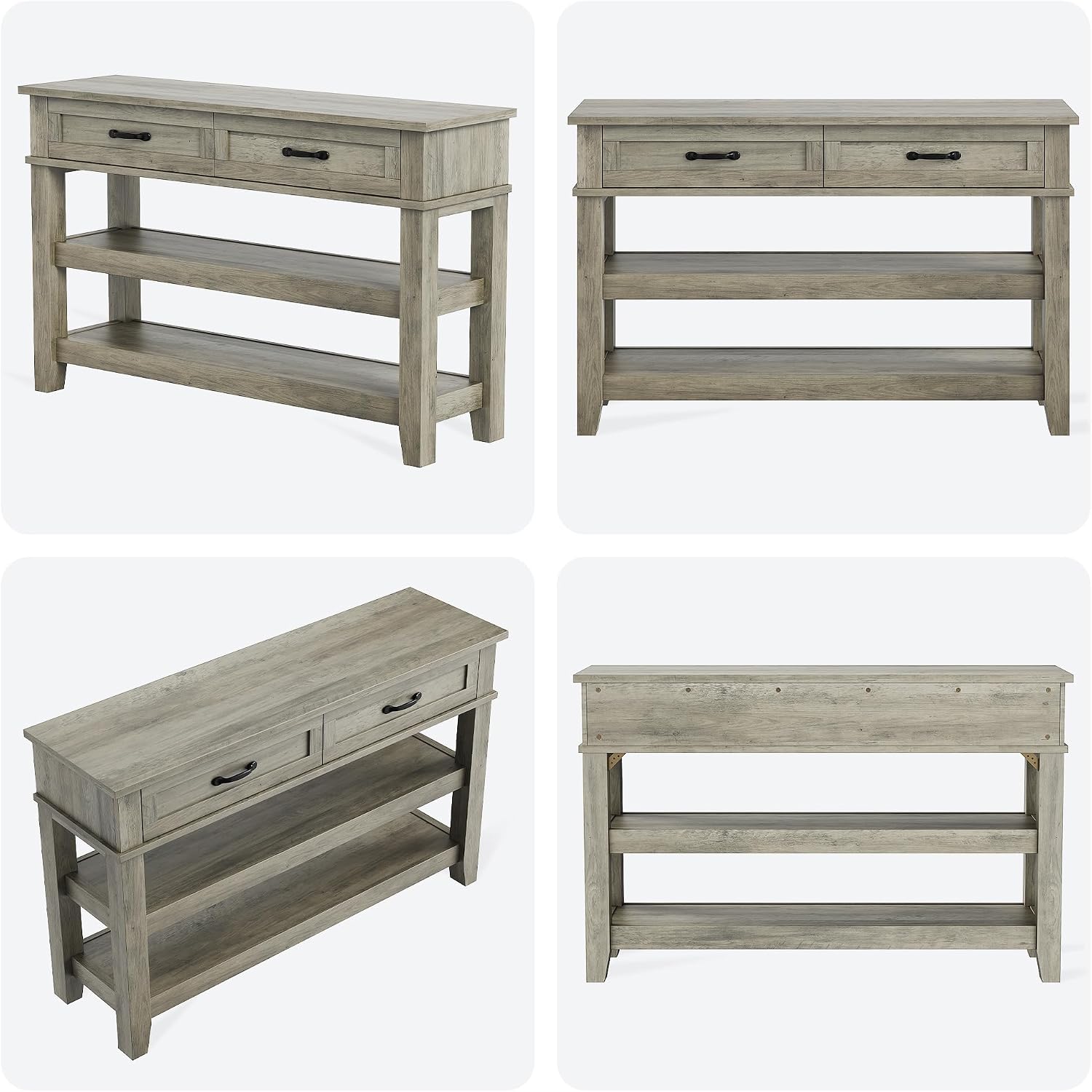 GarveeHome Entryway Table, Console Table with 2 Storage Drawers, 3 Tier Farmhouse Wooden Sofa Table, Hallway Tables for Entryway, Living Room, Rustic Grey