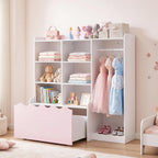 Costzon 2 in 1 Kids Toy Storage Organizer, Dress up Closet Wardrobe w/Clothing Rack, 6 Cubes & Movable Drawer, Multifunctional Kids Bookshelf Storage Chest for Kids Room, Playroom, Nursery