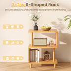 Apicizon S-Shaped Side Table, 3-Tier Nightstand with Solid Wood Legs, Slim Bedside Table with Storage Shelf, Modern End Table for Small Spaces, Bedroom, Living Room, Entryway, Natural