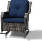 Joyside Outdoor Rocking Chair, Wicker Patio Furniture with High Back, Deep Seating, Wide Armrest, Thickened Cushions, Outdoor Rattan Furniture for Deck, Porch Use