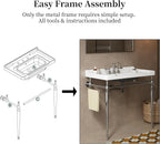 Yayzy 36” Bathroom Vanity with White Ceramic Sink, Wall-Mounted Console Style, Silver-Finish Stainless Steel Legs & Towel Bar, 3 Faucet Holes, No Faucet