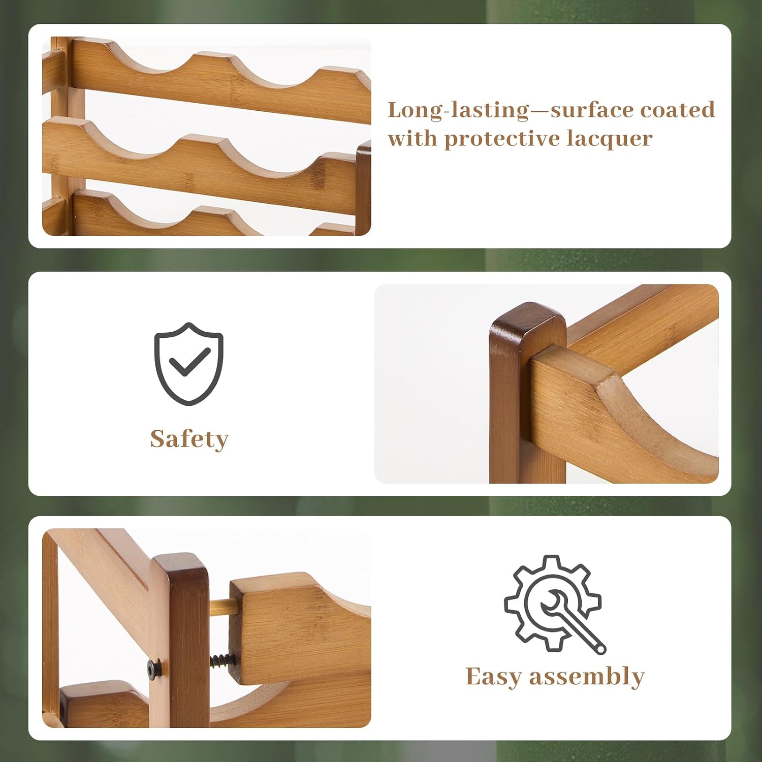 Wine Rack，Bamboo Wine Storage Cabinet Shelf，Countertop Wine Shelf- Freestanding Wine Holder for Kitchen & Pantry (Brown, 3-Tier)