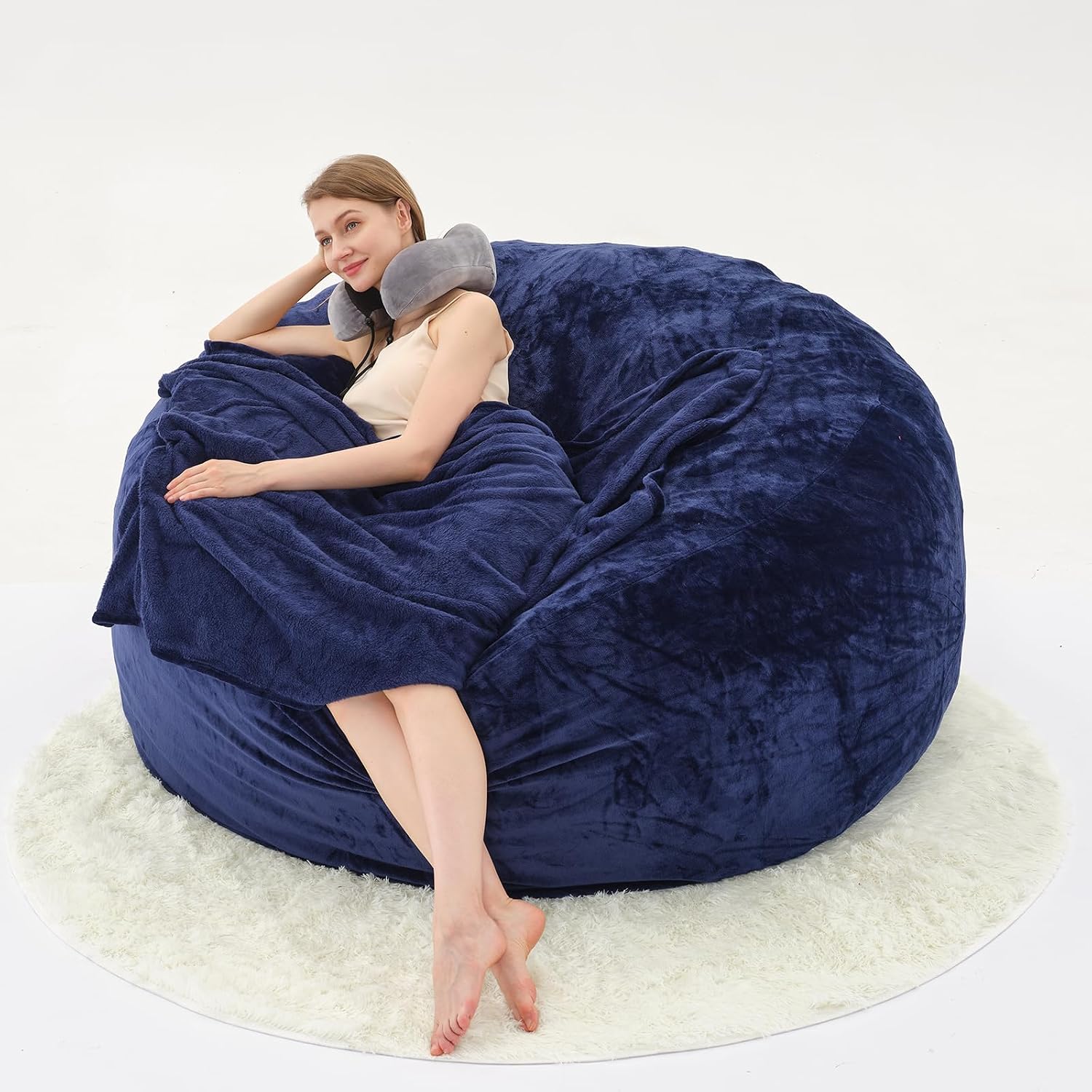 Bean Bag Chair for Adults, High-Density Memory Foam Beanbag Chair with Removable Washable Velvet Cover, Fast Rebound Fluffy Lazy Sofa Couch for Living Room & Bedroom