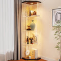 Zevemomo Corner Glass Display Cabinet with LED Lights, 4-Tier Glass Curio Case with Door & Lock for Collectibles, Liquor, Figure, Trophy, Floor Standing Glass Display Cases, Black Storage Cabinets