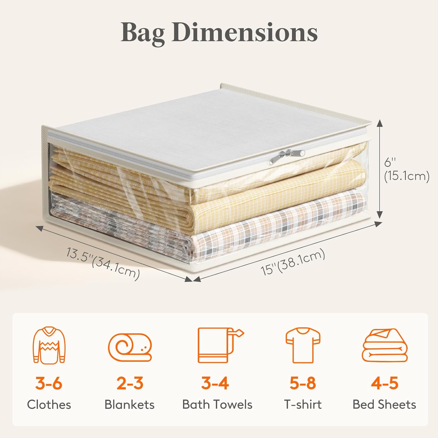 Lifewit 6 Pack Foldable Bed Sheets Set Organizers and Storage, Closet Organizer with Window and Zipper (Queen & King Size) Bedding Holder for Sheet Set, Duvet Covers, White