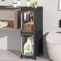 2 Tier Slim Bathroom Storage Cabinet, Foldable and Movable, Black | Tools Free, ABS and PET, Magnetic Clear Door, Adjustable Shelves, Lockable Wheels, Water Resistant, For Narrow Space
