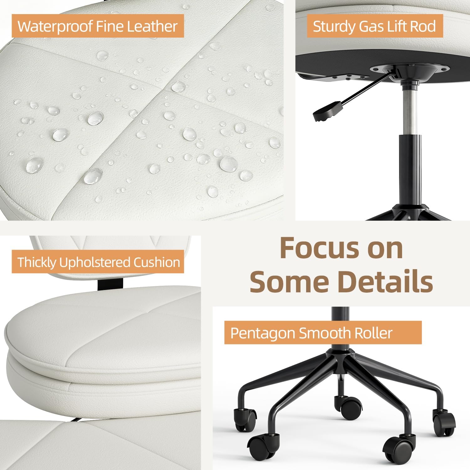 Ergonomic Cross Legged Chair, 360°Swivel Criss Cross Chair with Wheels, Double-Layer Upholstered Desk Chair, 31.3" Large Office Chair for Meditation and ADHD. White