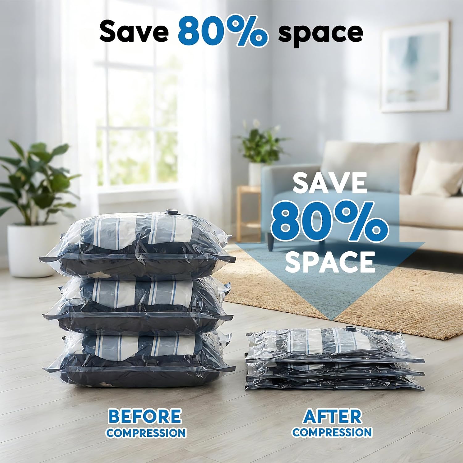 Mapambo Vacuum Seal Bags for Clothing Travel with -60000Pa LED Pump, 15 Pack Travel Cordless Vacuums Bag Set with Pump in 3 Combo Sizes. Vacuums Storage Bags for Clothes (15 Combo)