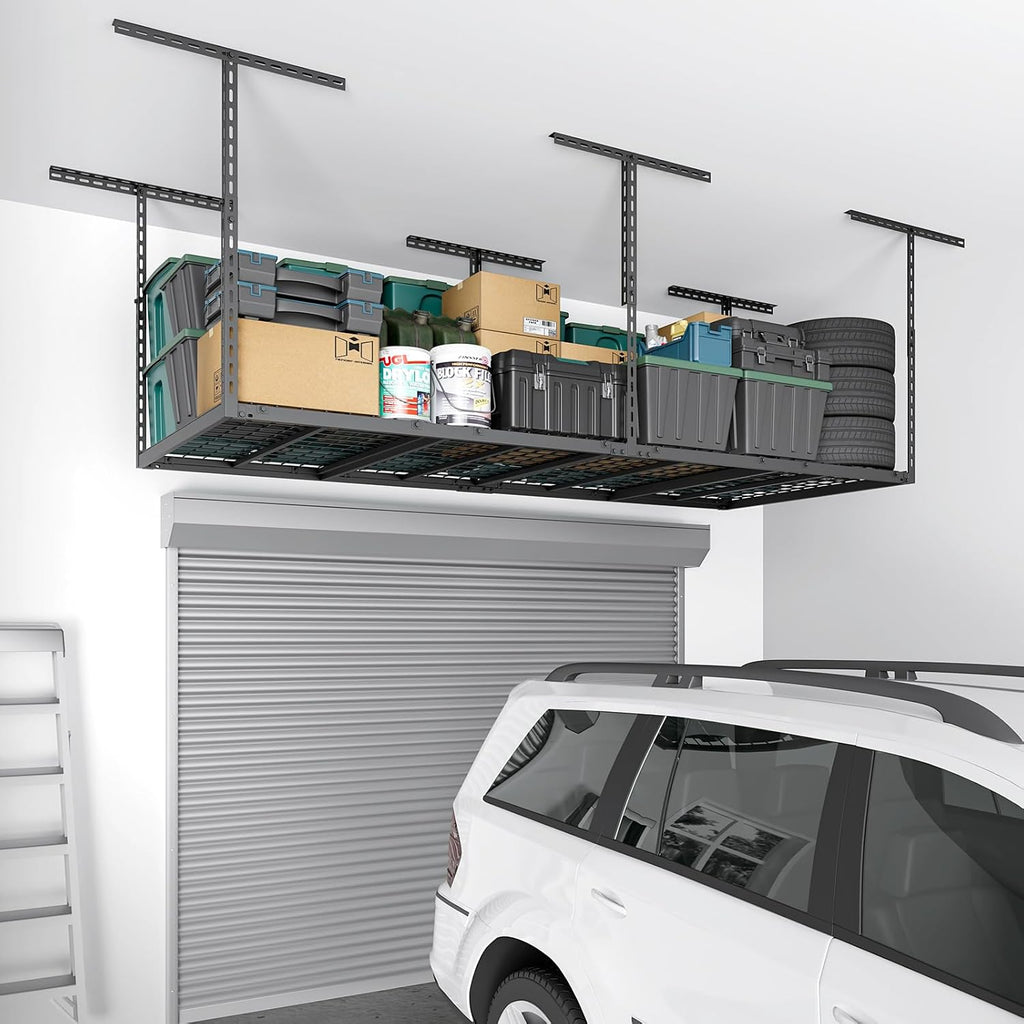 3x8 FT Overhead Garage Storage Rack, 26"-40" Height Adjustable Heavy Duty Garage Ceiling Storage Rack, 750LBS Capacity Metal Hanging Organizer System for Garage