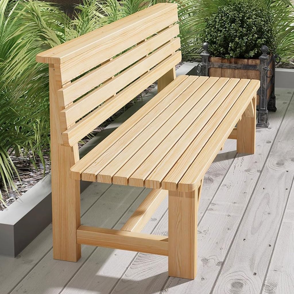 Patio Benches for Outdoors Park Chair Outdoor Bench Seat Solid Wood Back Simple Garden Benches for Outdoors