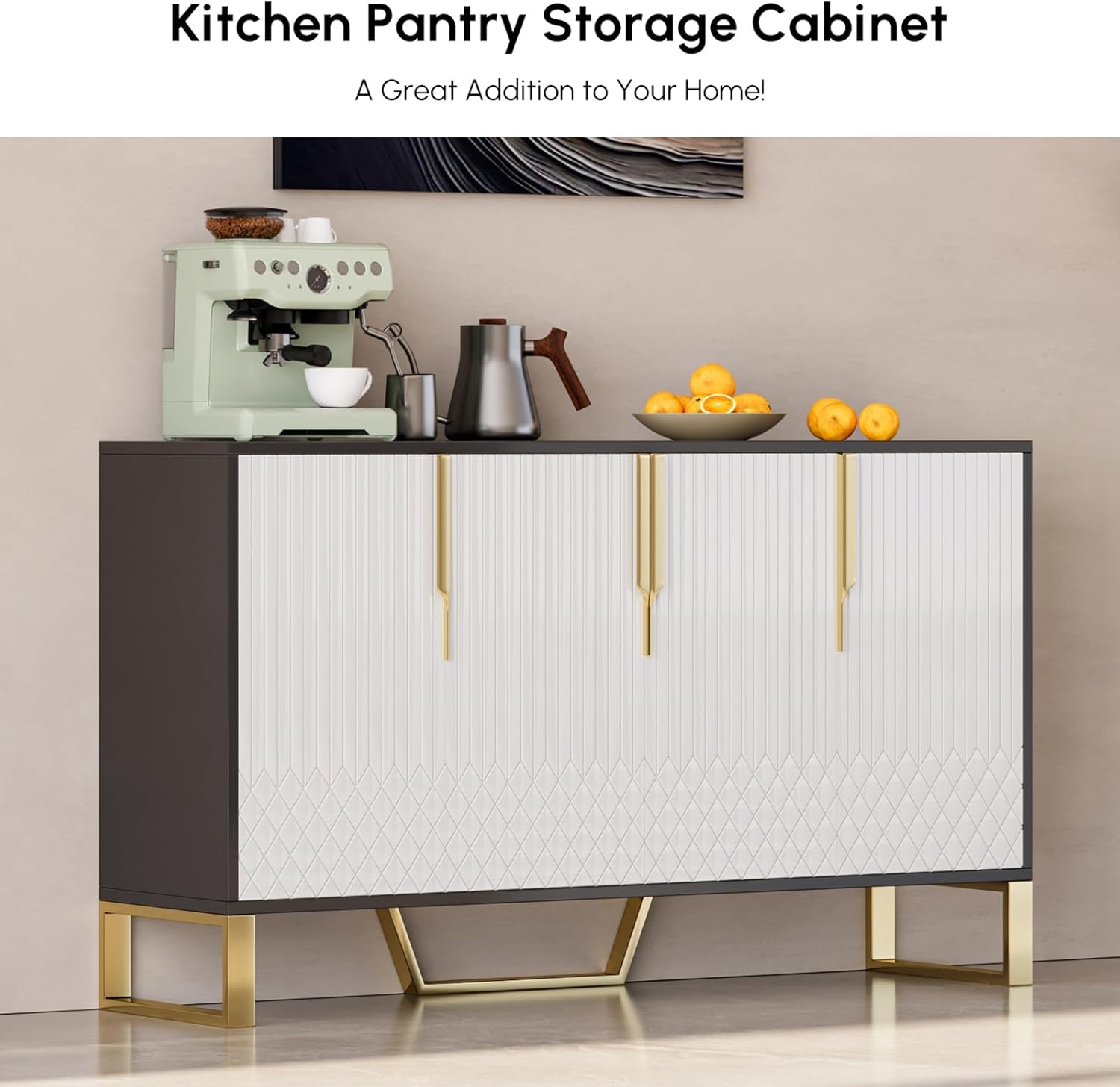homary Buffet Sideboard Cabinet with Storage – 59" Modern Kitchen Server Table with 4 Doors & Adjustable Shelves, Stainless Steel Frame for Dining Room, Living Room, Entryway