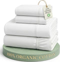 LANE LINEN Queen Sheets 100% Organic Cotton GOTS Certified Percale Weave Deep Pocket 4 Piece Soft Breathable Cooling Lightweight All Season Machine Washable Crisp - White