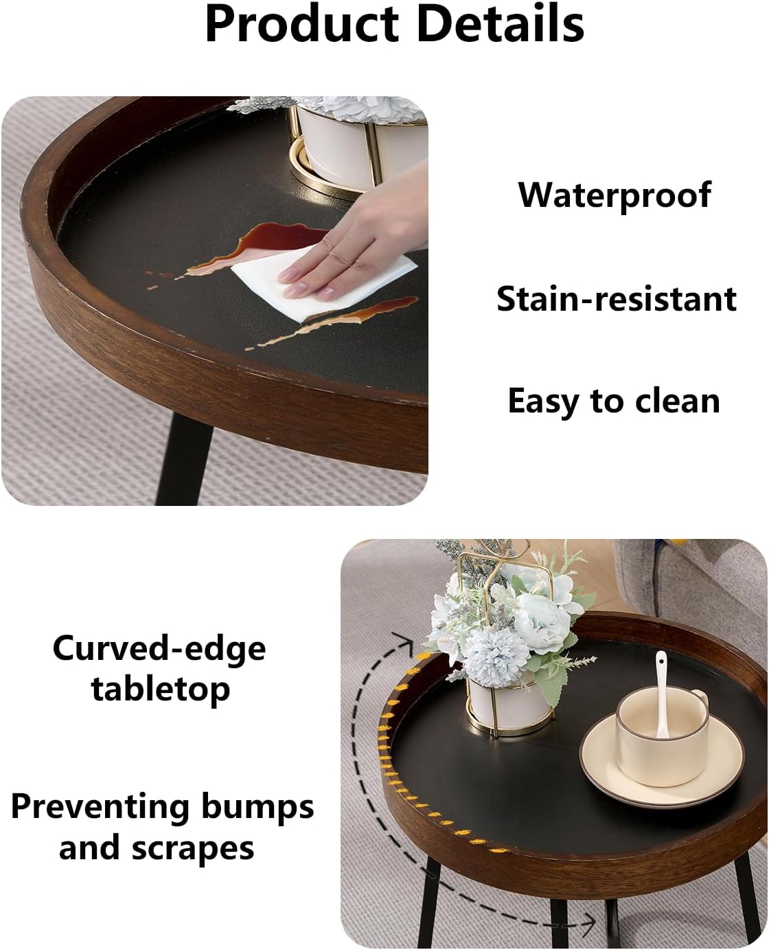 Side Table, a Small Round Side Table with Metal Legs. Suitable for use as a Coffee Table in the Living Room or as a Night Stand in the Bedroom.