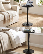 Small Round Side Table, Drink Table, Coffee Martini Table for Small Spaces Modern Accent End Table Nightstand with Solid Wood Leg for Living Room, Bedroom, Corners and Office (Black)