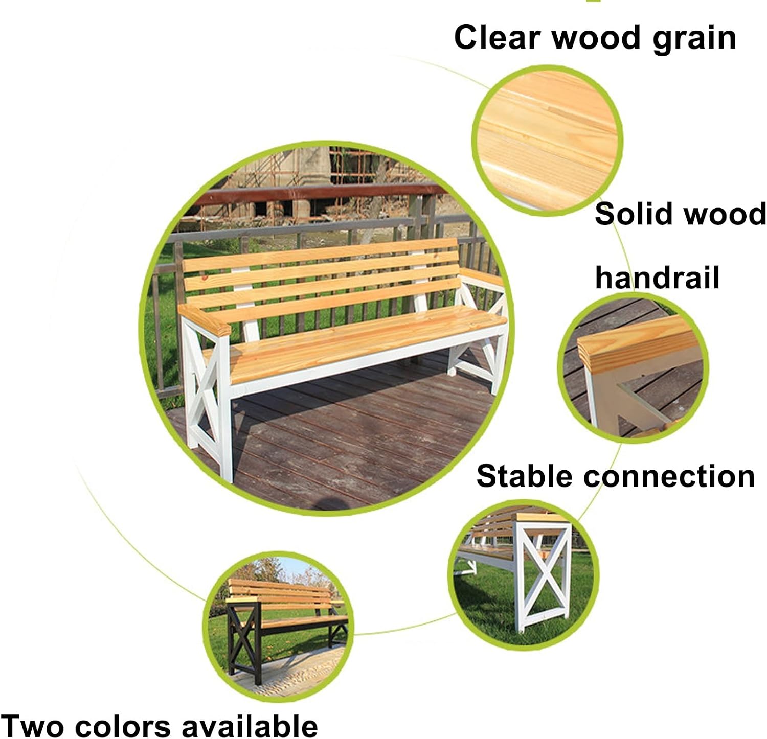 Outdoor Benches Weatherproof, Solid Wood Boards, Garden Benches, Suitable for Lawns, Terraces, Parks, and Residential Areas(White,100x40x85cm/39x16x33in)