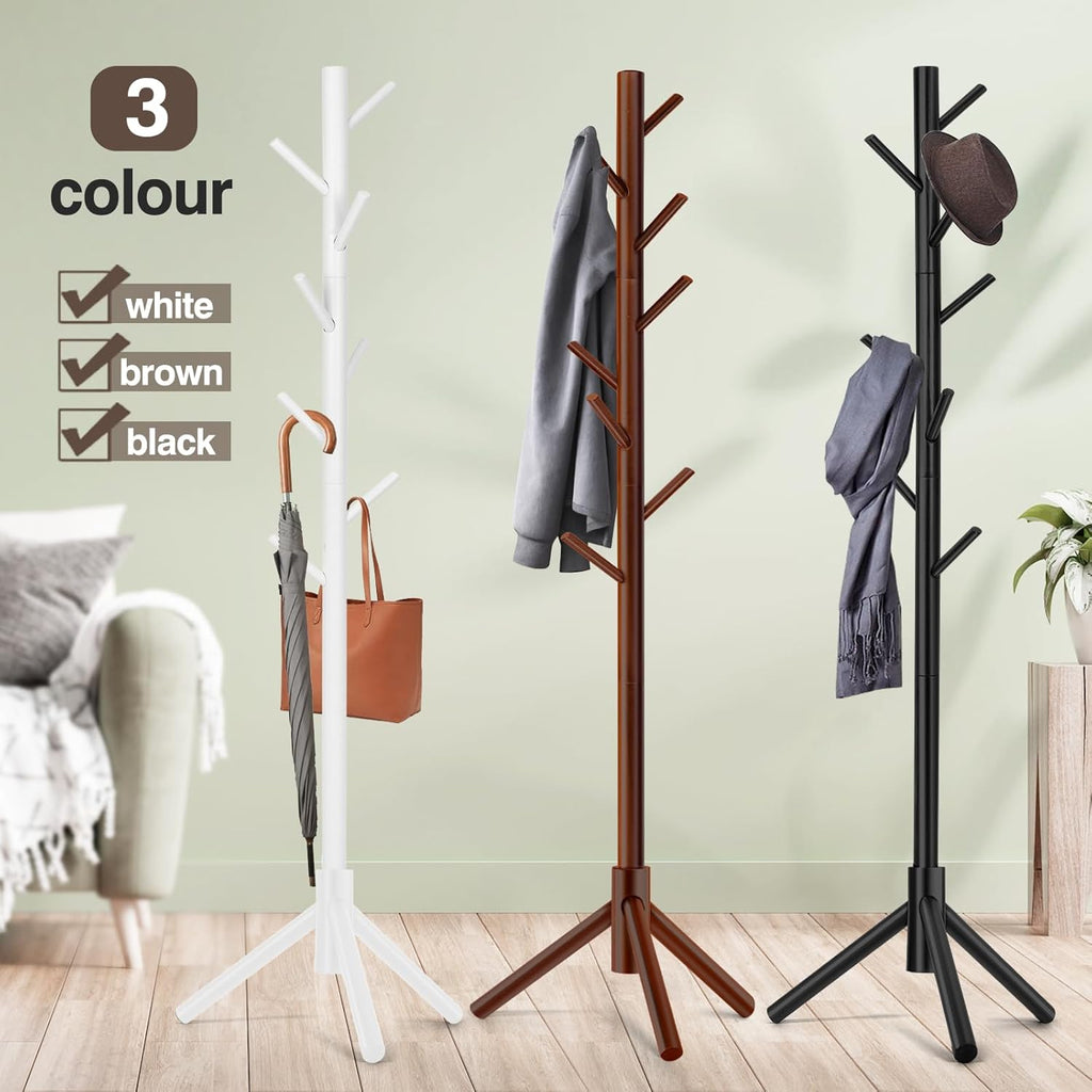 WANGMUXIA 2 PCS Coat Rack, Freestanding Coat Rack with 8 Hooks and 3 Adjustable Size Tree Coat Racks for Bedroom, Hallway, Entrance, Office, for Hats, Coats, Scarves, Handbags