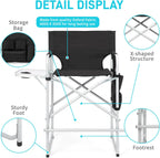 Outvita 26" Tall Directors Chair Height Seat Folding with Side Table Storage Bag, Support for 300Lbs Portable Makeup Artist Chair with Bar Height(Black)