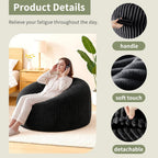 3FT Bean Bag Chairs for Adults, Medium Memory Foam Beanbags with Machine-Washable Wide Stripe Plush Cover Bean Bag Chair for Living Room Bedroom Dorm Office-Jet Black