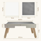 Youuys 3 in 1 Wooden Kids Activity Table & Building Board Compatible with Building Block,Storage Play Table Reversible Top Legs Fold for Easy Under Bed Storage （No Chairs）