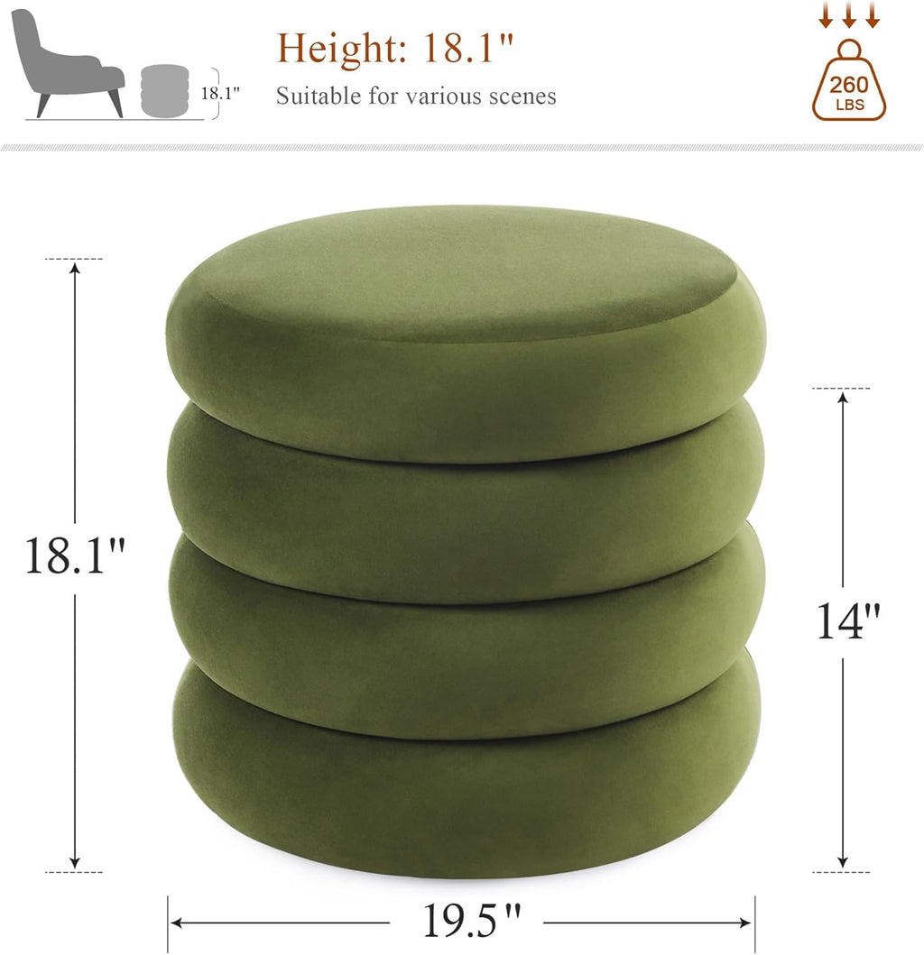 19.5 Inch Round Storage Ottoman, Modern Velvet Ottoman Coffee Table with Removable Top, Green Vanity Stool with Storage for Bedroom, Living Room, Dorm, Set of 2