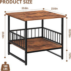 EazeHome End Table 24" for Living Room, Large Square Side Table with 2-Tier Storage, Rustic Brown Tall Industrial Night Stand for Bedroom, Rustic Brown