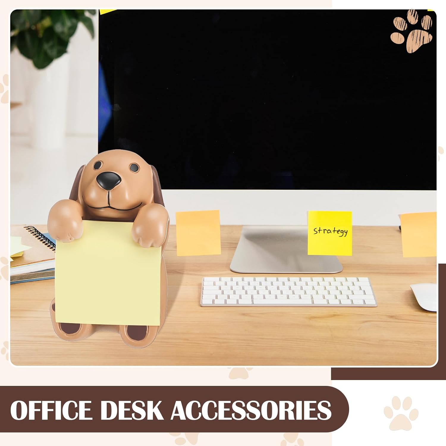 Chunful 3pcs Pop-up Note Dispenser Set Include Resign Brown Dog Note Dispenser, 2 Pcs 3" x 3" Sticky for Office Desk Accessories