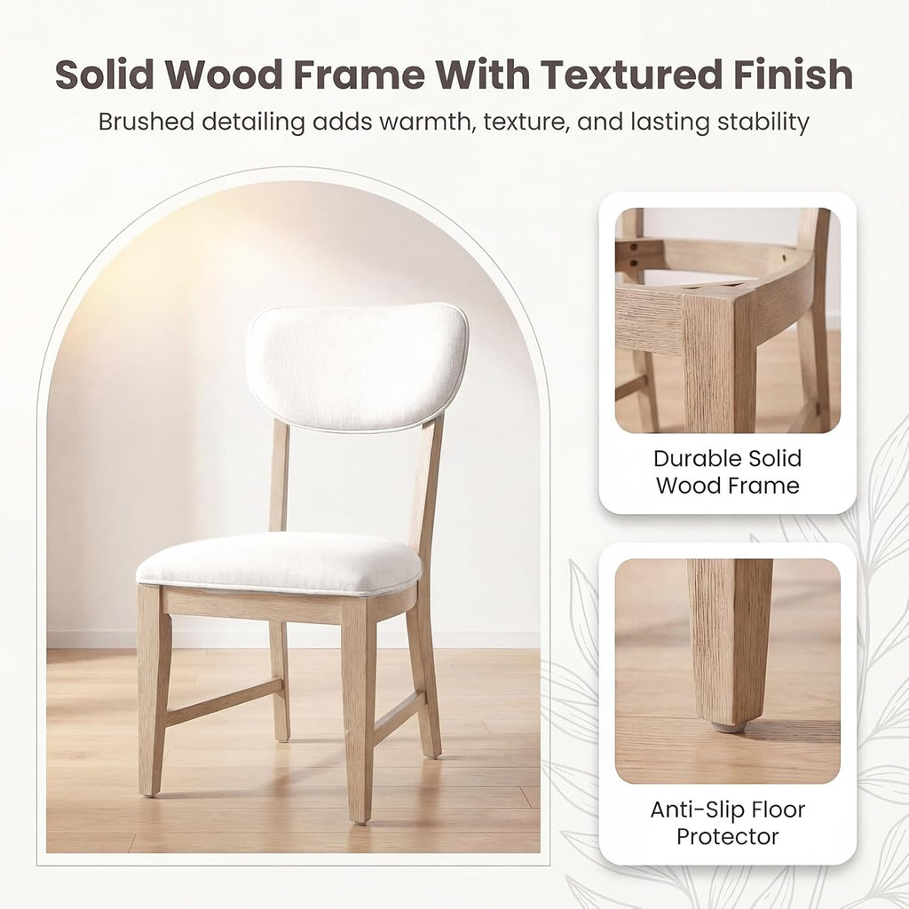 COLAMY Solid Wood Dining Chairs Set of 4, Mid Century Modern Upholstered Kitchen Chairs with 3.3" Thick Cushion & Anti-Slip Pads, Farmhouse Rubber Wood Dining Room Chairs, Oak Nature